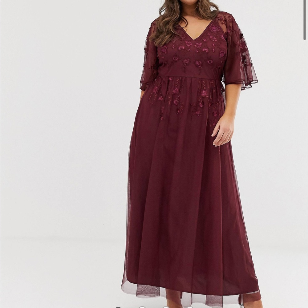 ASOS Curve flutter sleeve maxi prom bridesmaid dress